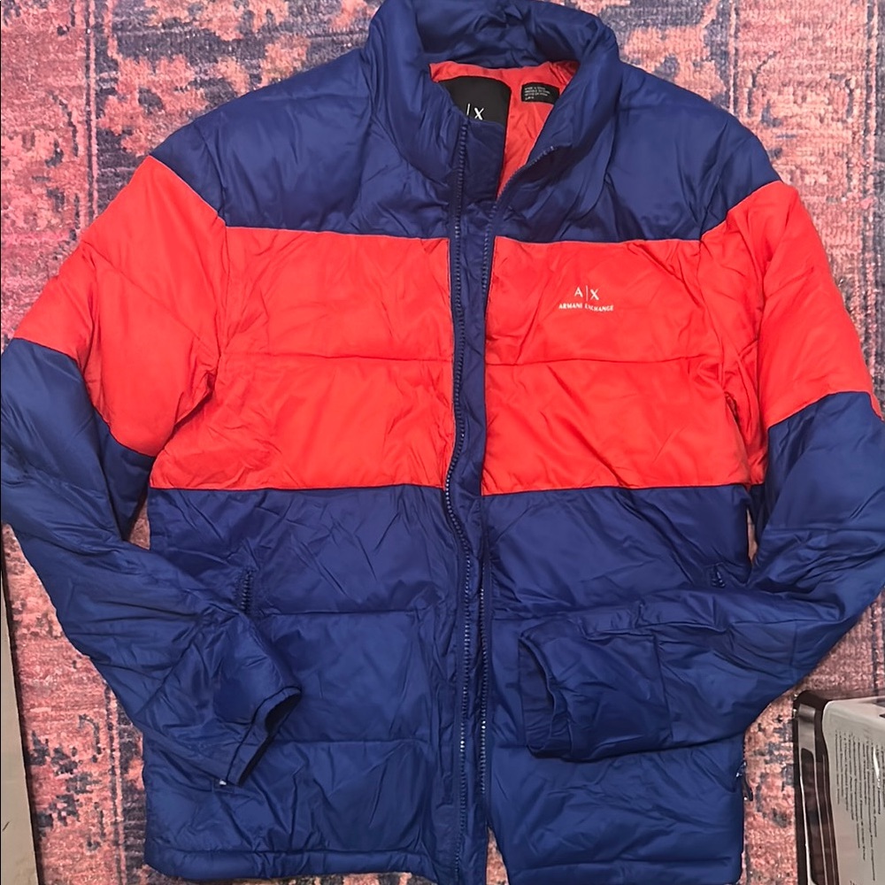 Armani Exchange Men's Bold Blue and Red Puffer Jacket